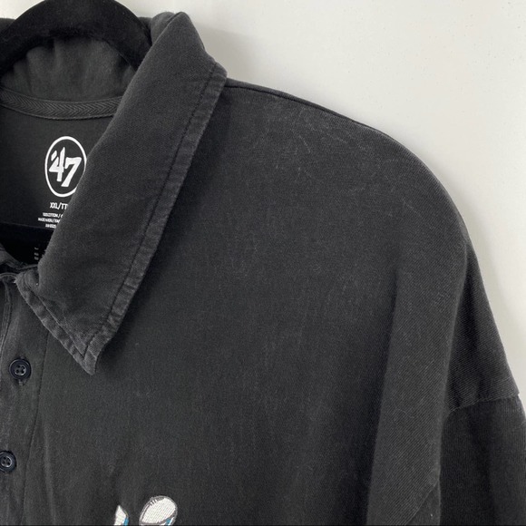 NEW Mens 47 Brand LIII Superbowl Washed Black Polo Shirt - Picture 5 of 13